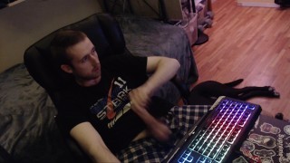 Gay stud jerks huge uncut cock for live webcam audience. Horny to show off